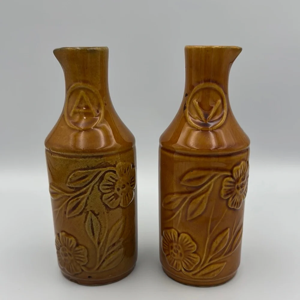 Vintage‎ Portuguese Olive Oil Vinegar Cruet Set Alexandre Algarvio Pottery